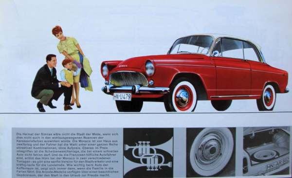 Simca Aronde Modelprogram 1958 "Ein Wagen den nicht jeder faehrt" Carbrochure (9697)
